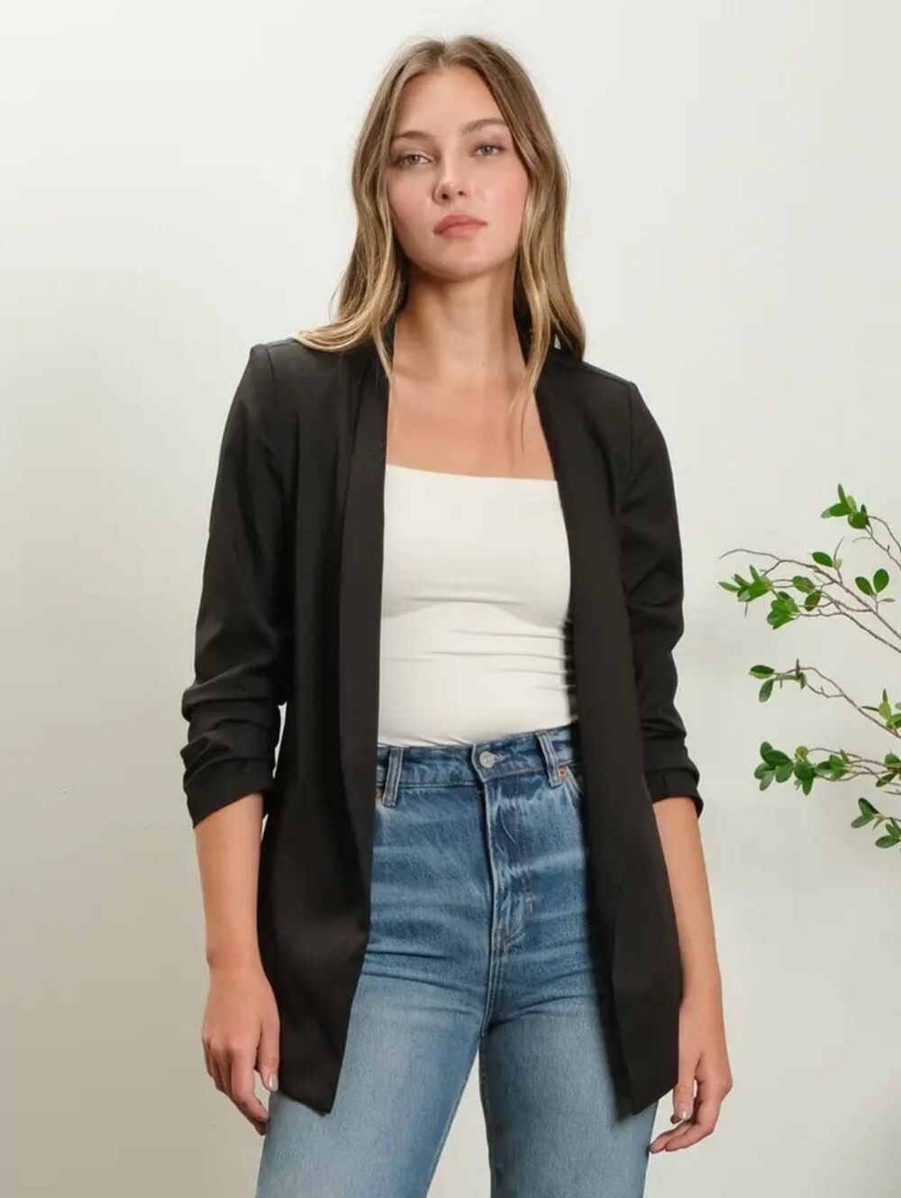Women's Black Open-Front Blazer Jacket